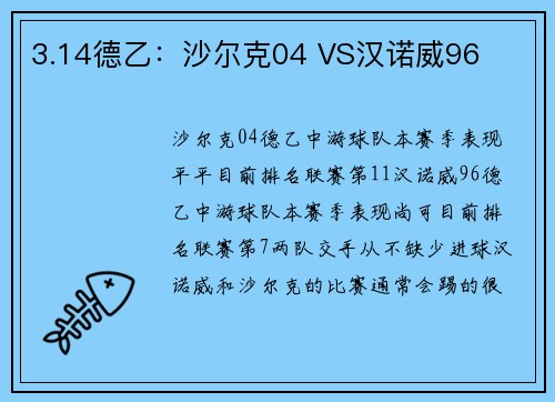 3.14德乙：沙尔克04 VS汉诺威96